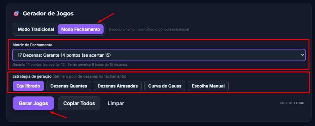 Gerador do Lotto Labs em Modo Fechamento (Lotofácil)